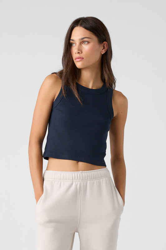 REVA Rib Organic Cotton Tank in Navy – ethical sustainable rib tank top UK