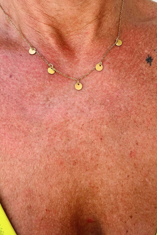 SELENE LAYERING GOLD COIN NECKLACE BY MERAKI BEACH.
