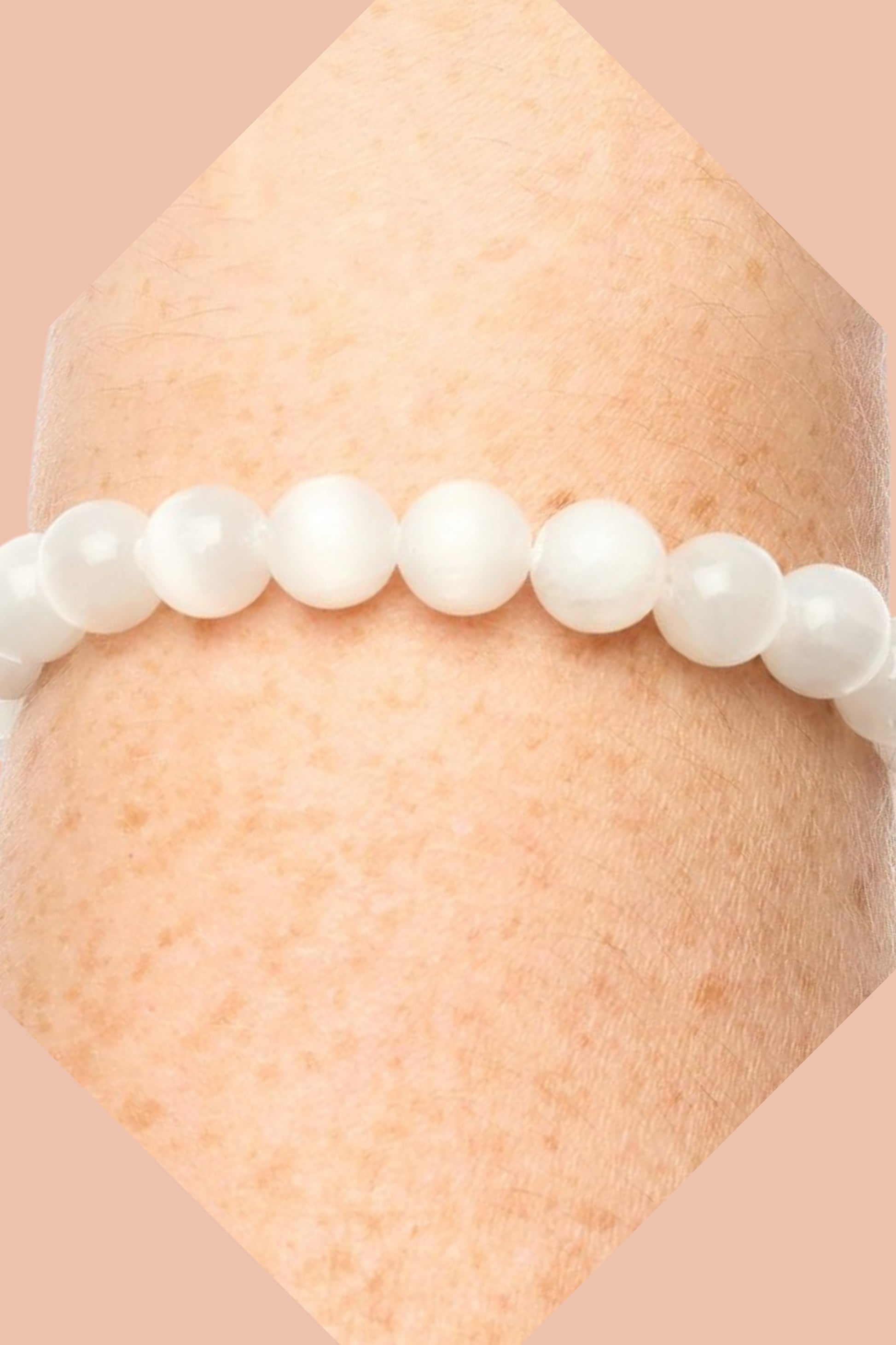 Selenite Crystal Bracelet with Natural and ethically sourced 8mm Tumblestone Beads by Meraki Beach.