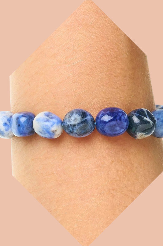 SODALITE Healing Crystal Bracelet with Jute Hessian Gift Pouch by Meraki Breach - Wear Your Energy Crystal Collection.