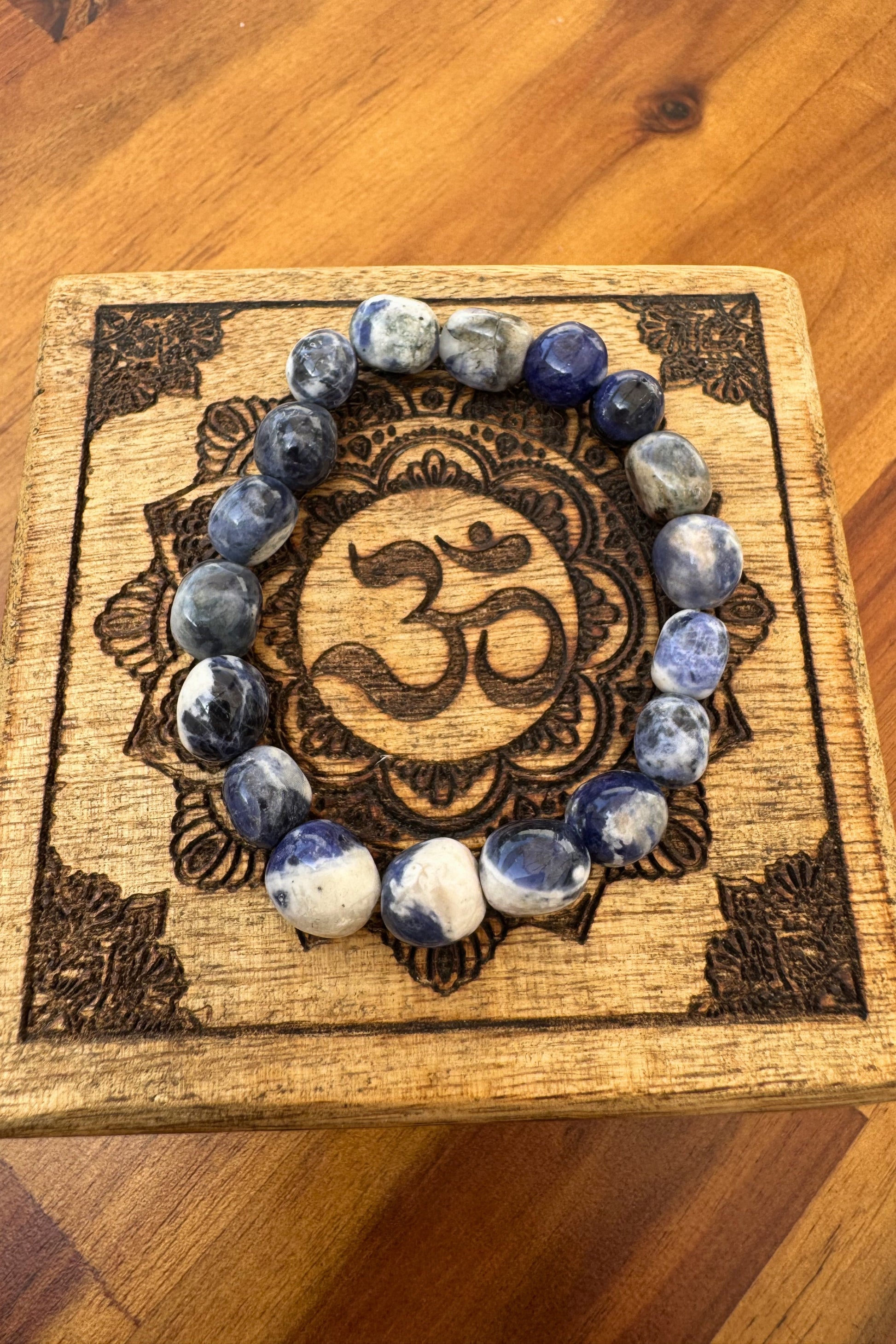 SODALITE Healing Crystal Bracelet with Jute Hessian Gift Pouch by Meraki Breach - Wear Your Energy Crystal Collection.