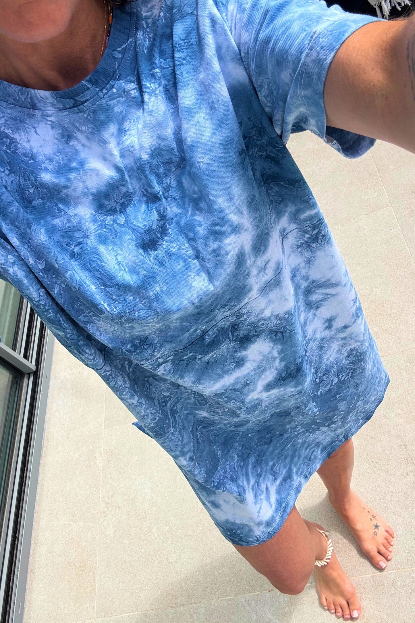 VEGA ORGANIC COTTON TSHIRT DRESS DYED WITH SHIBORI INDIGO