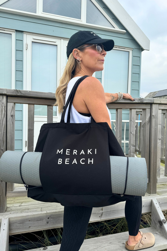 DIVINE EYE YOGA BAG IN BLACK - ORGANIC COTTON EVIL EYE TOTE BAG