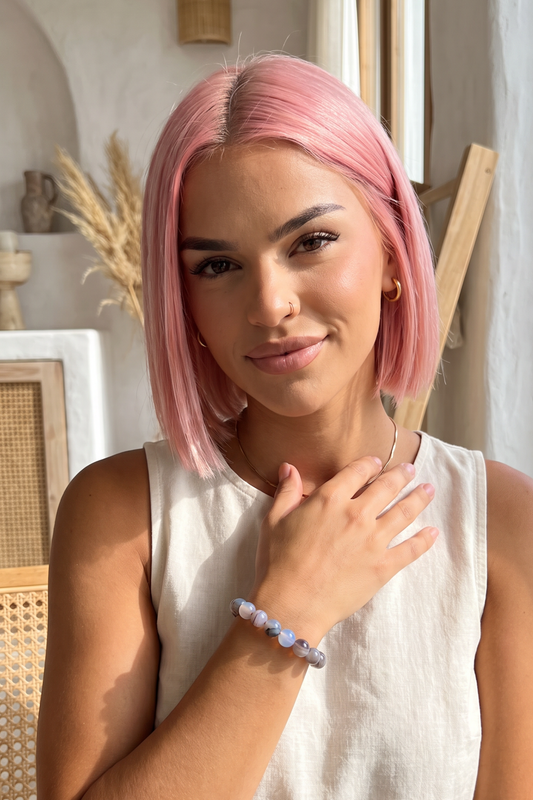 Agate Crystal Bracelet with Natural 8-12mm Tumblestone Beads by Meraki Beach Rituals - Wear Your Energy Crystal Collection.
