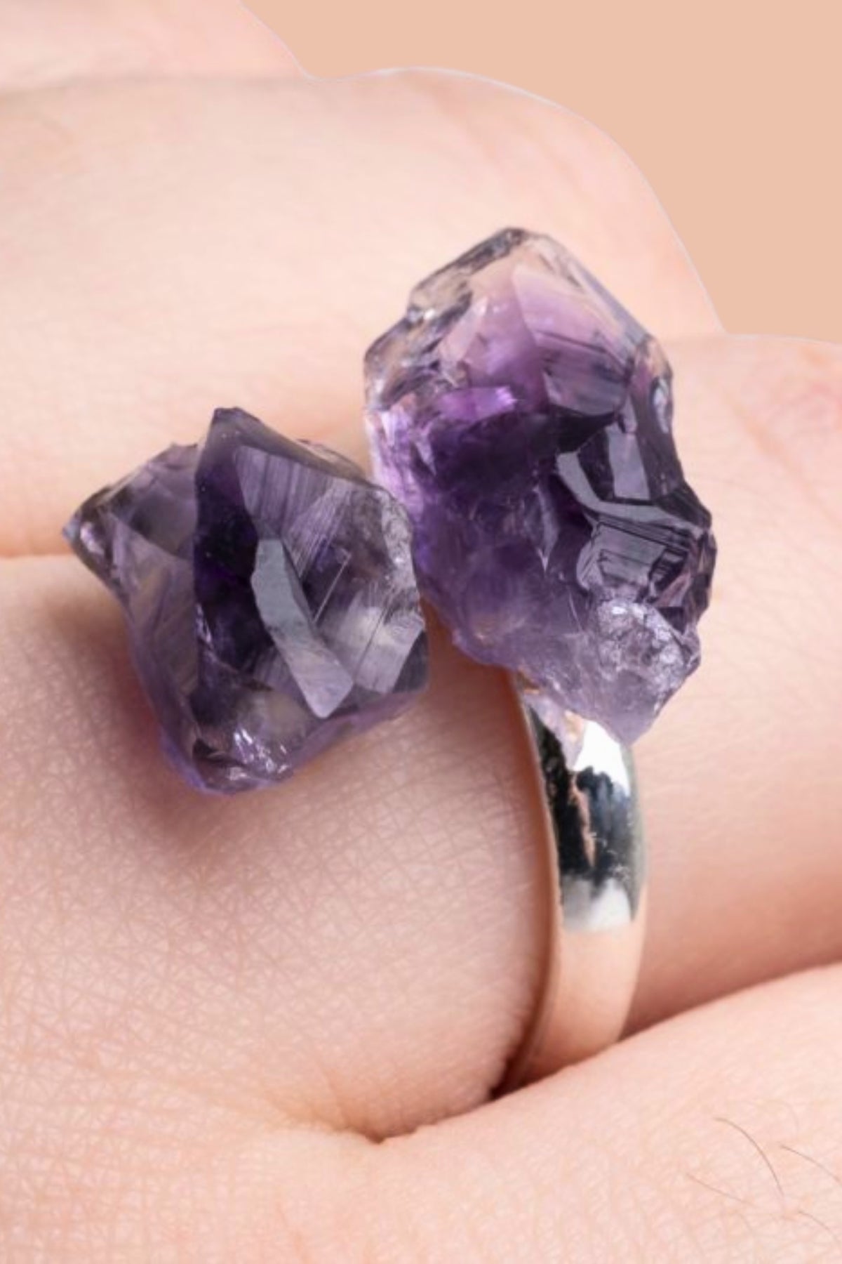 Amethyst Double Crystal Silver Plated Ring by Meraki Beach - Wear Your Energy Crystal Collection. 