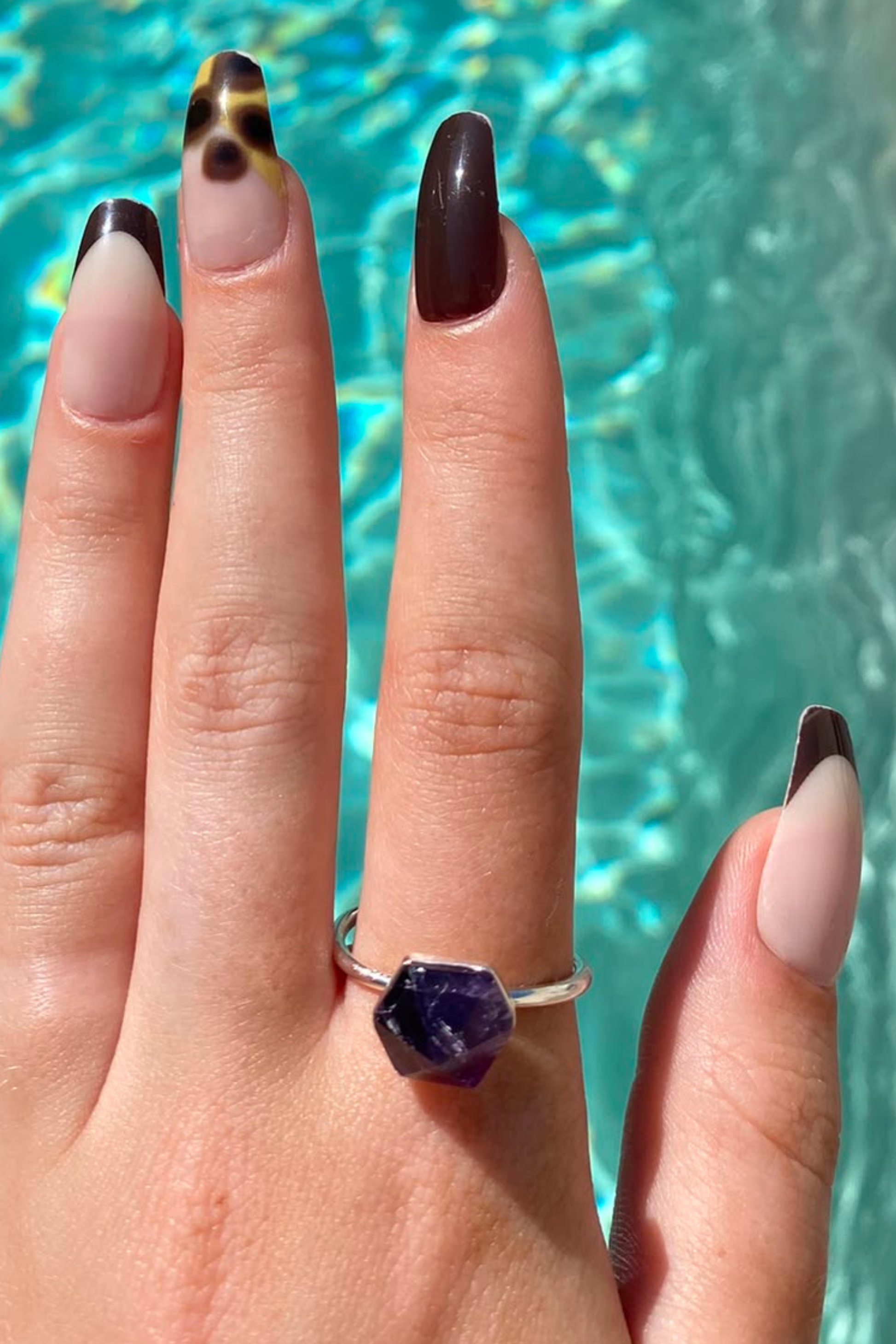 Amethyst Point Adjustable Ring, Silver Plated by Meraki Beach - Wear Your Energy Crystal Collection.