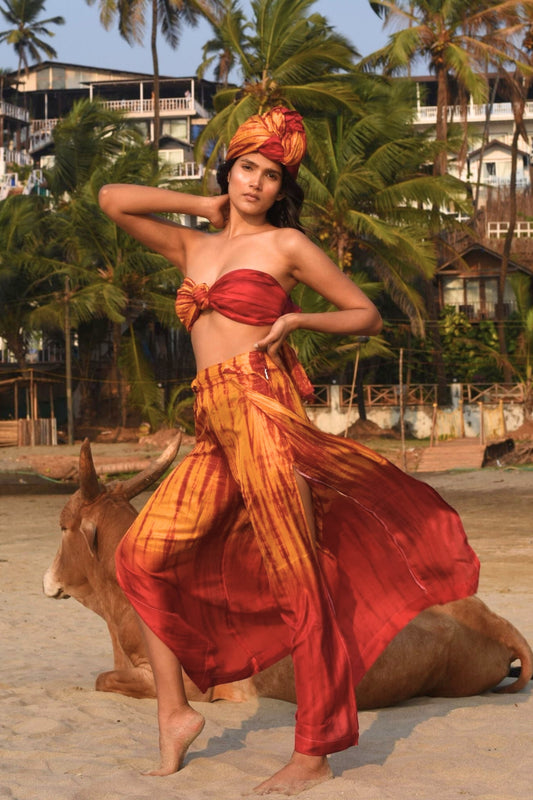 ASHA SILK TIE DYE PALAZZO PANTS BY MERAKI BEACH.