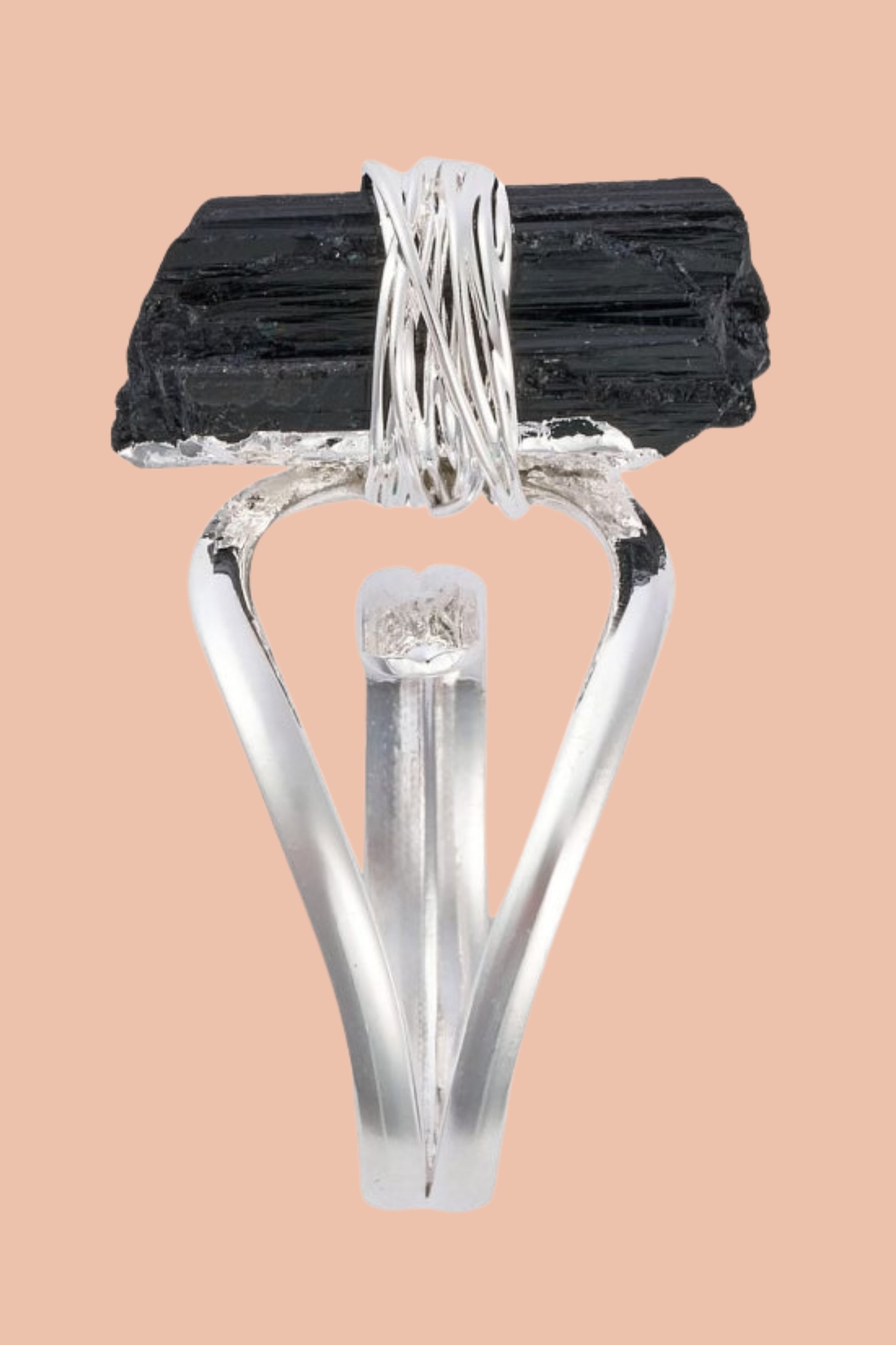 BLACK TOURMALINE silver plated ring by Meraki Beach Crystal Collection.