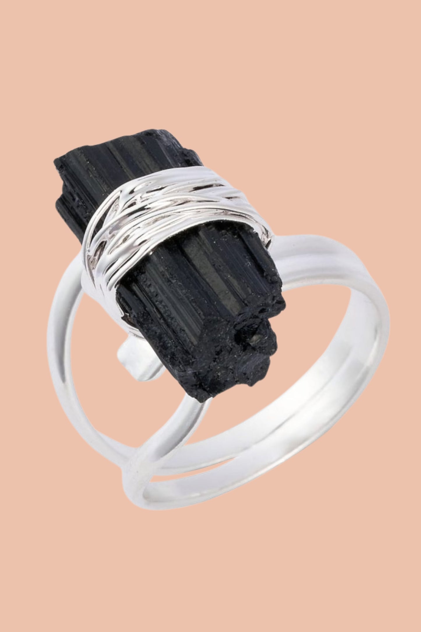 BLACK TOURMALINE silver plated ring by Meraki Beach Crystal Collection.