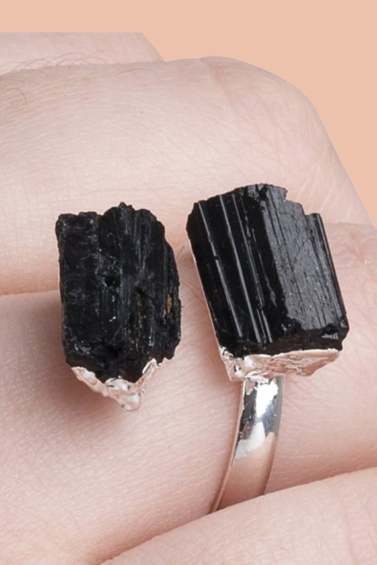 BLACK TOURMALINE Double Point Crystal Silver Plated Ring by Meraki Beach - Wear Your Energy Crystal Collection. 
