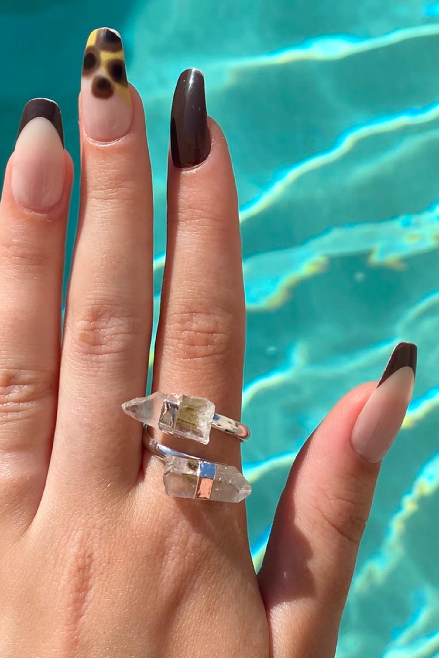 CLEAR QUARTZ double crystal ring by Meraki Beach - Wear Your Energy Collection. 