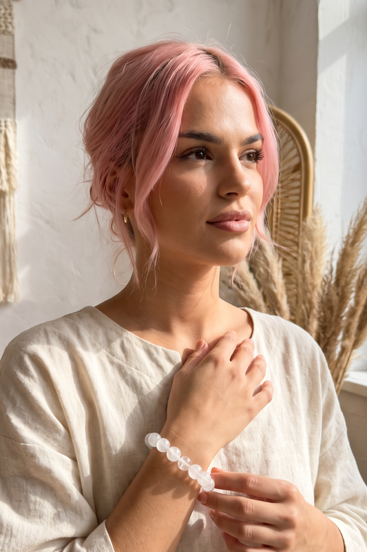 Quartz Crystal Bracelet with Free Crystal Guide and Jute Hessian Bag by Meraki Beach - Wear Your Energy Crystal Collection.