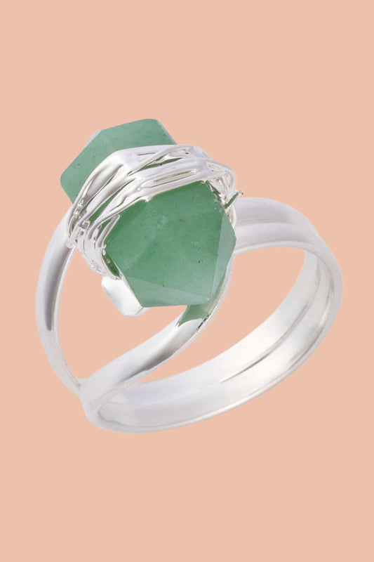 Green Quartz Double terminated Crystal Silver Plated Ring by Meraki Beach - Wear Your Energy Crystal Collection. 