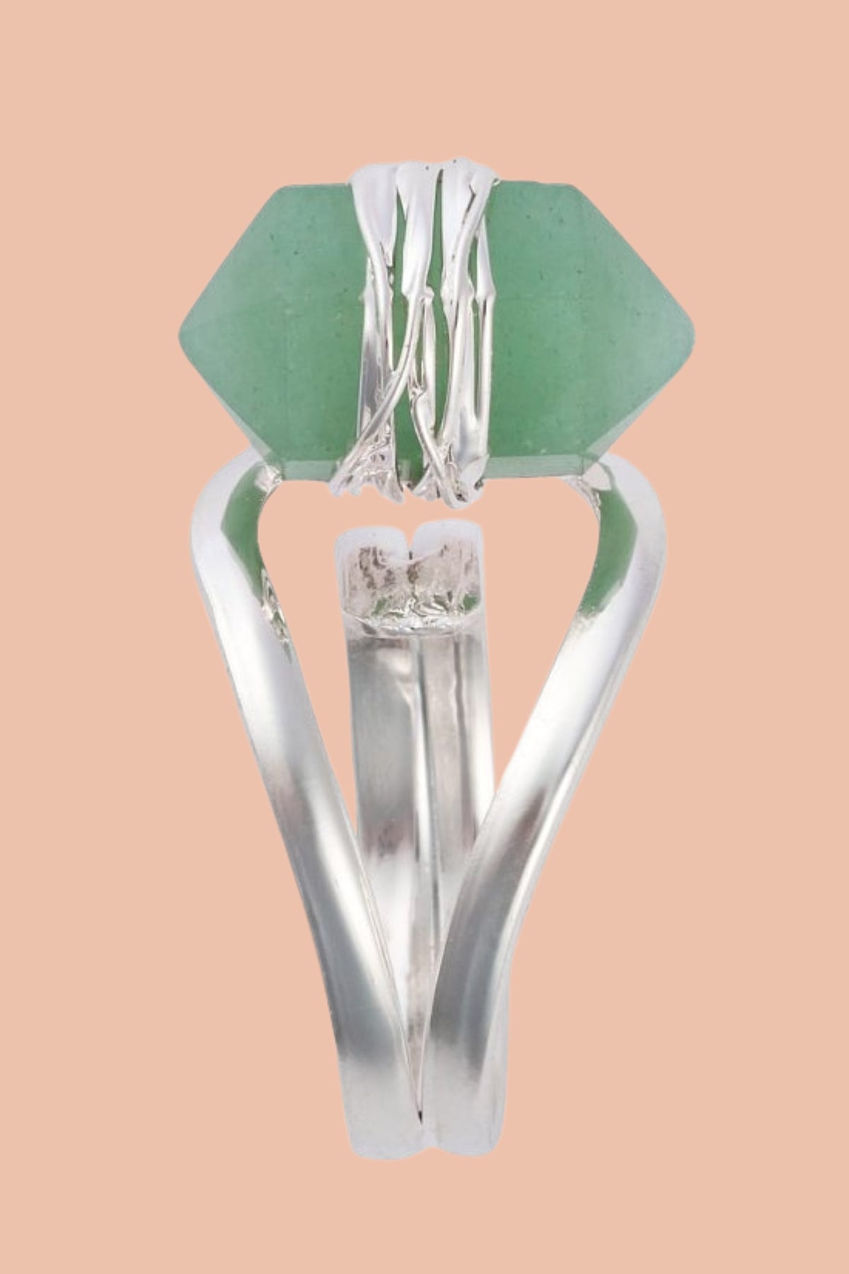 Green Quartz Double terminated Crystal Silver Plated Ring by Meraki Beach - Wear Your Energy Crystal Collection. 
