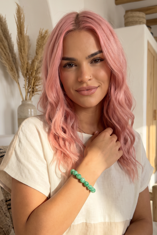 JADE Crystal Bracelet with Natural 8-10mm jade green Tumblestone Beads by Meraki Beach Rituals - Wear Your Energy Crystal Collection.