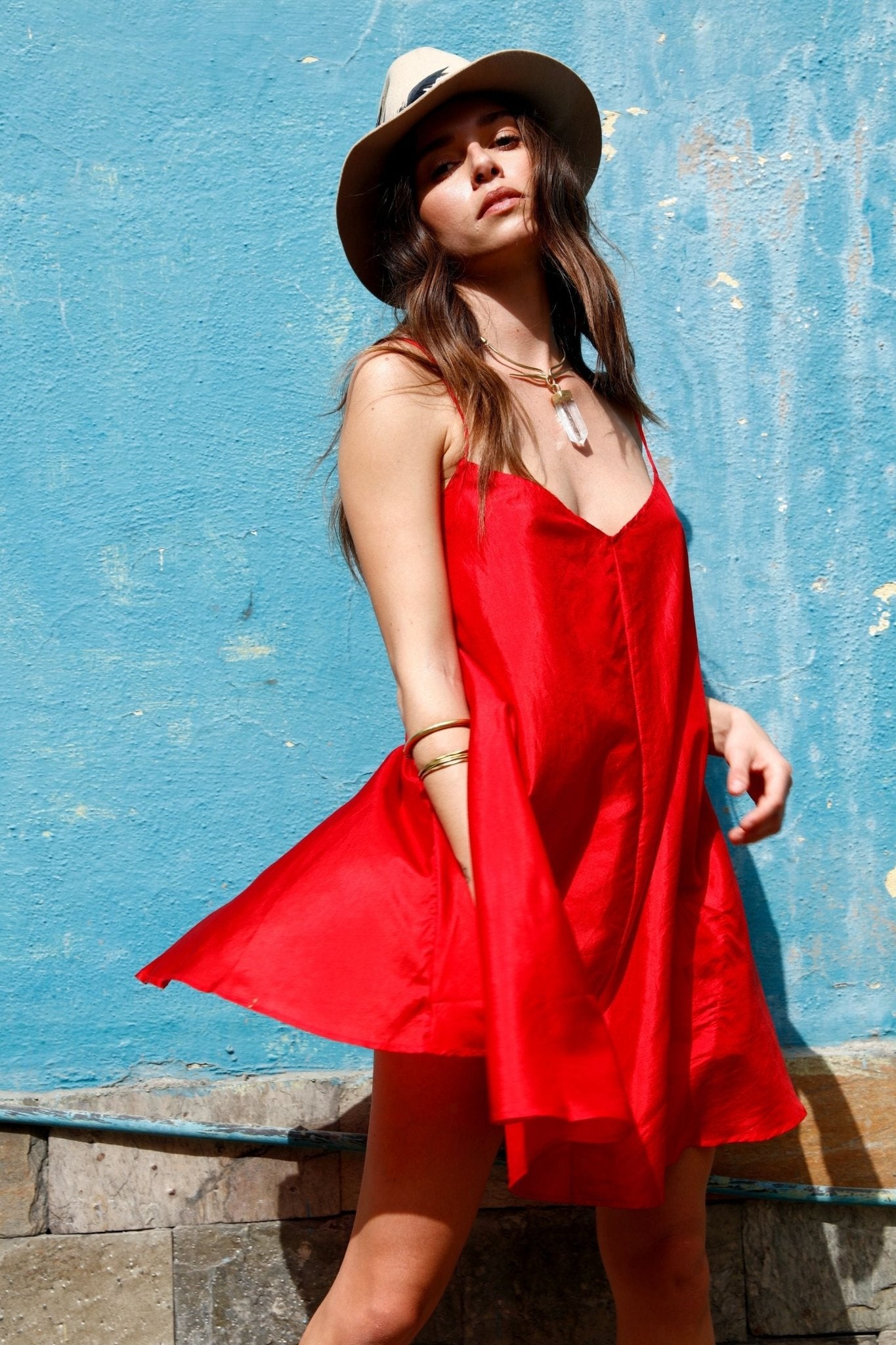 Silk slip dress in Shakti red  - Meraki Beach