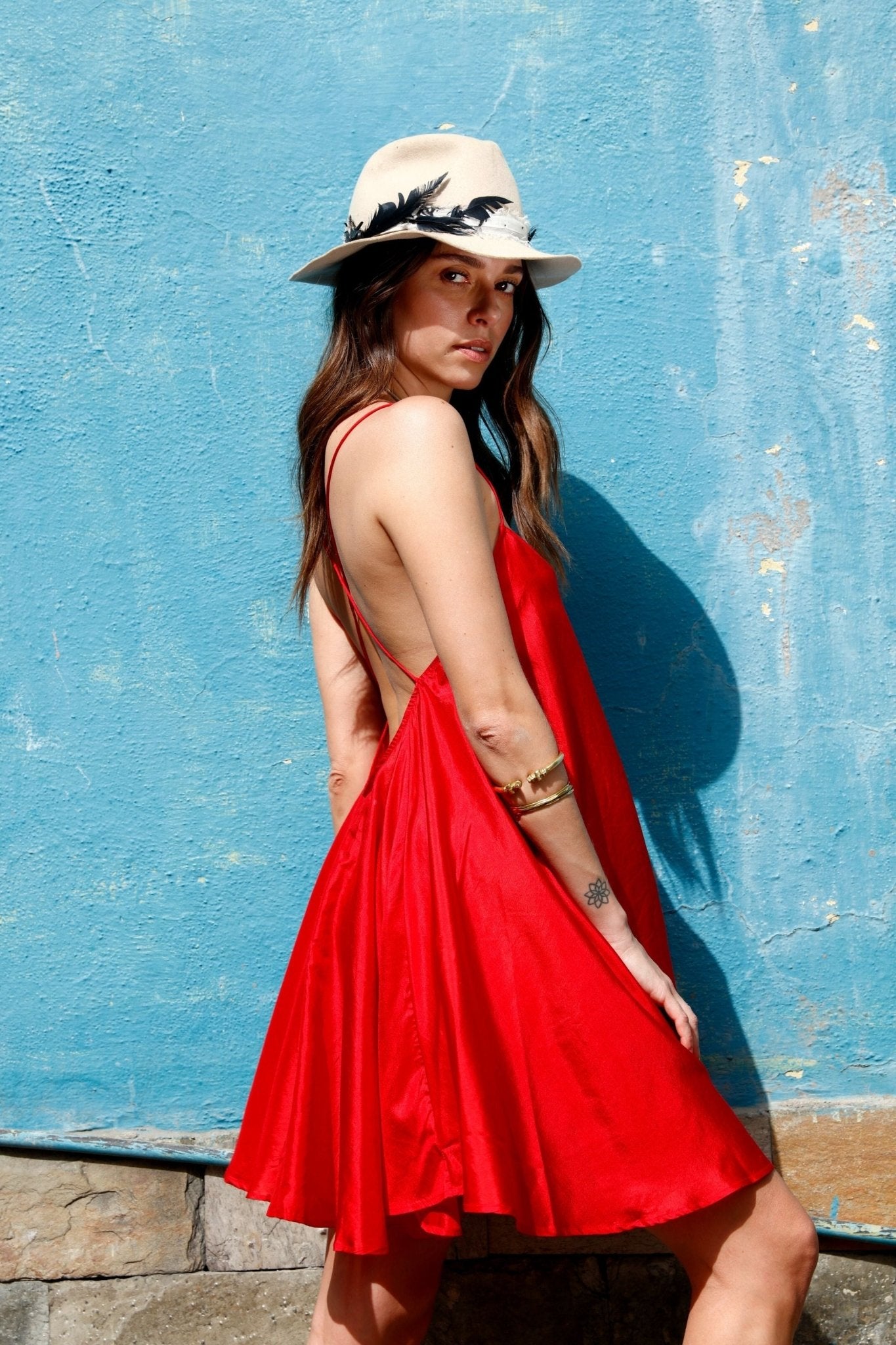 Silk slip dress in Shakti red  - Meraki Beach